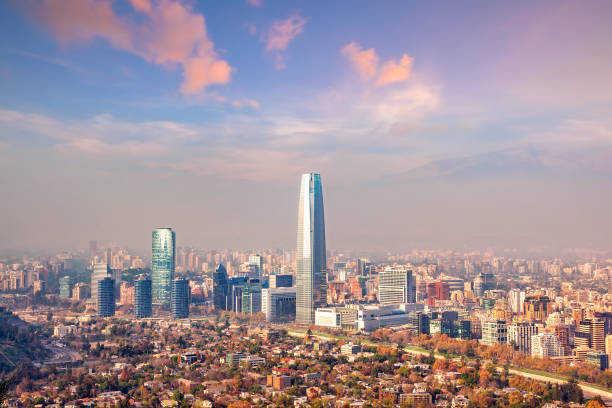 The skyline of Santiago in Chile The skyline of Santiago in Chile at sunset. santiago chile photos stock pictures, royalty-free photos & images