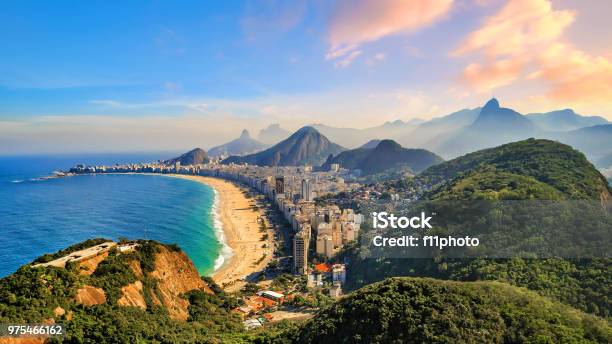 Copacabana Beach And Ipanema Beach In Rio De Janeiro Brazil Stock Photo - Download Image Now