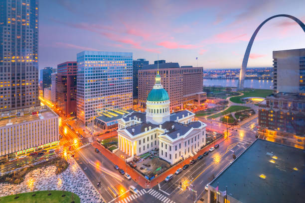 St. Louis downtown skyline at twilight stock photo