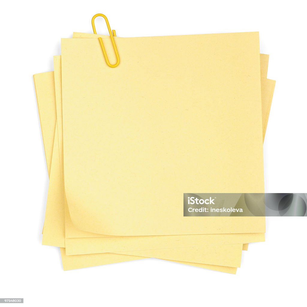 Pilha de memorando com clipe de papel - Foto de stock de Amarelo royalty-free