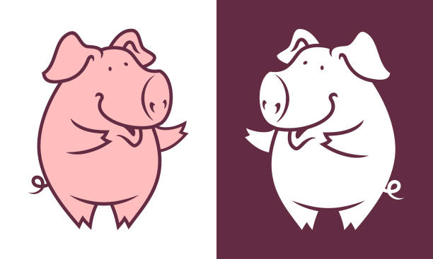 Dancing pig mascot. Cute piggy silhouette character.