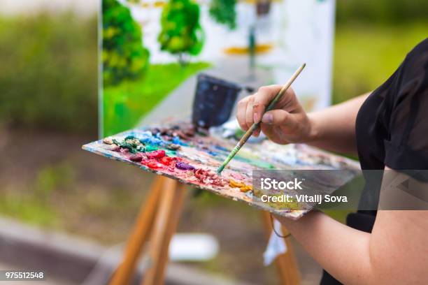 Artist Paint Summer Park Stock Photo - Download Image Now - Painting - Activity, Artist, Women