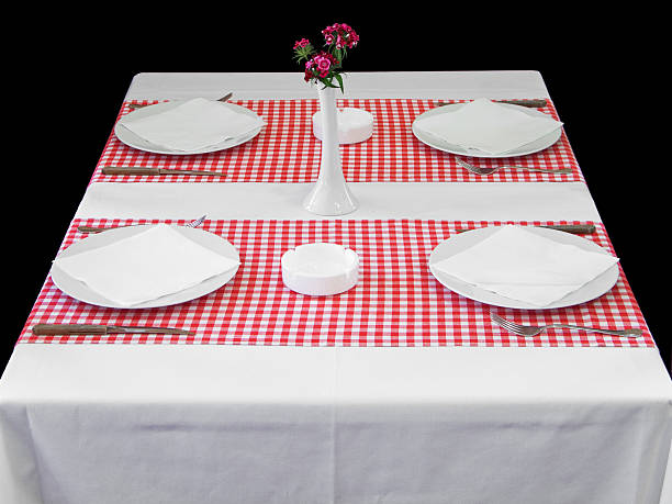 istock Dining table set for four with white and red colors 97552301