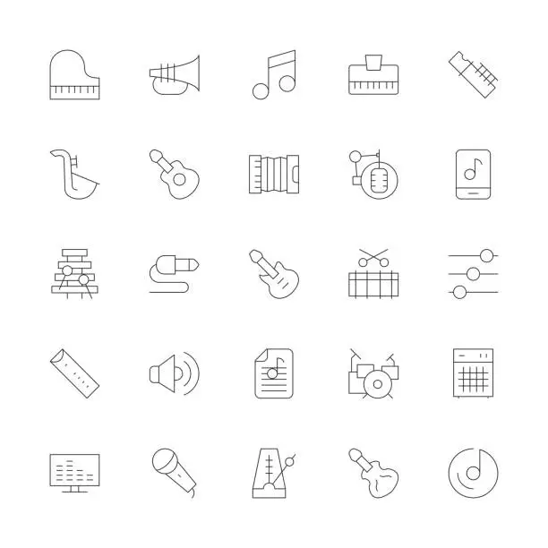 Vector illustration of Musical Equipment Icons - Ultra Thin Line Series