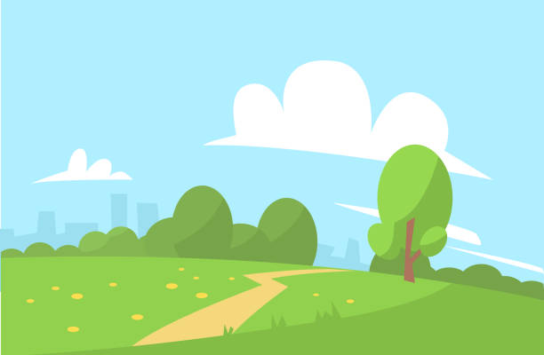 illustrations, cliparts, dessins animés et icônes de été paysage vector illustration cartoon style - green landscape illustrations