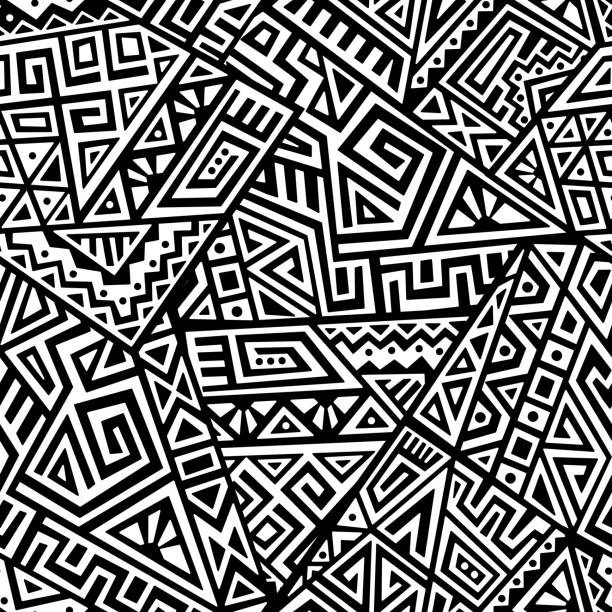 Creative Vector Seamless Pattern Creative Ethnic Style Square Seamless Pattern. Unique geometric vector swatch. Perfect for screen background, site backdrop, wrapping paper, wallpaper, textile and surface design. Trendy boho tile. indigenous culture stock illustrations
