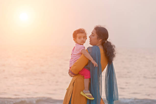 mother, daughter, beach, kerala,India