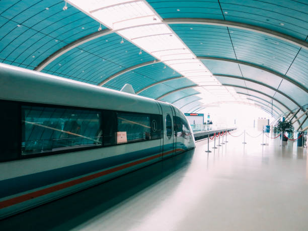 Shanghai China Maglev train high speed Shanghai; China - 12 01 2017: Shanghai Maglev train. The line is the first commercially operated high-speed magnetic levitation line in the world. maglev train stock pictures, royalty-free photos & images