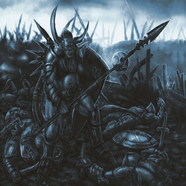 istock Warrior of darkness has crushed the army of people. 975599304