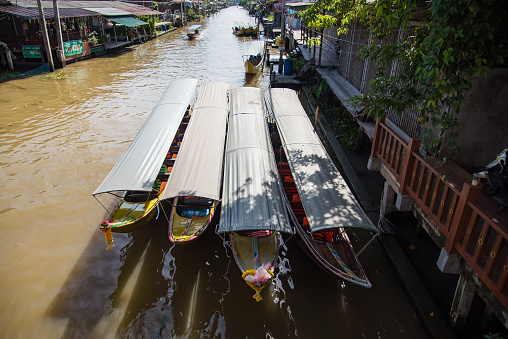 Ratchaburi,Thailand - June, 02, 2018 : View of Damnoen Saduak Floating Market is one of the most popular floating markets in Ratchaburi,Thailand