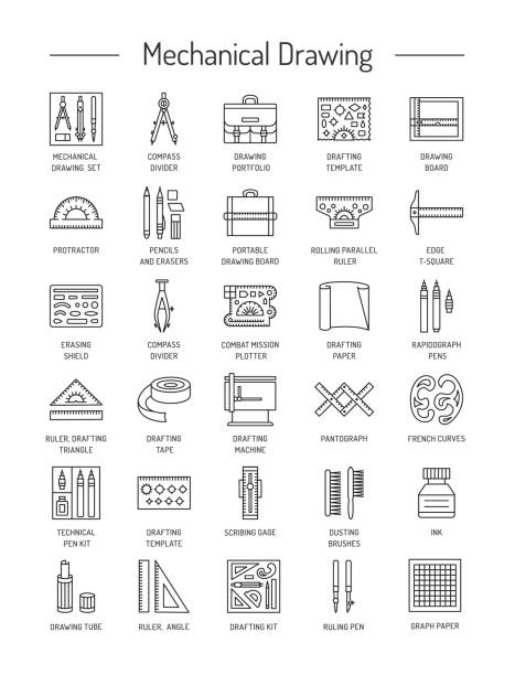 Drafting Tools Icon Collection Technical Drawing Line Icons Set Drafting  Kit Ruler Drawing Board Protractor Tape Compass Stock Illustration -  Download Image Now - iStock