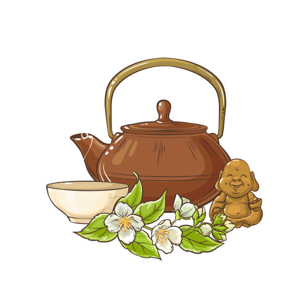 재 스민 차 벡터 일러스트 레이 션 - jasmine tea jasmine tea green stock illustrations