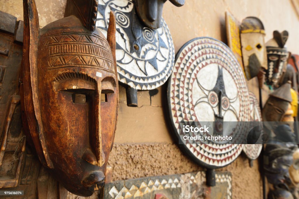 Morocco Decorative mask on the souk (market) in the old town, Medina in Morocco. Traditional mask Africa Stock Photo