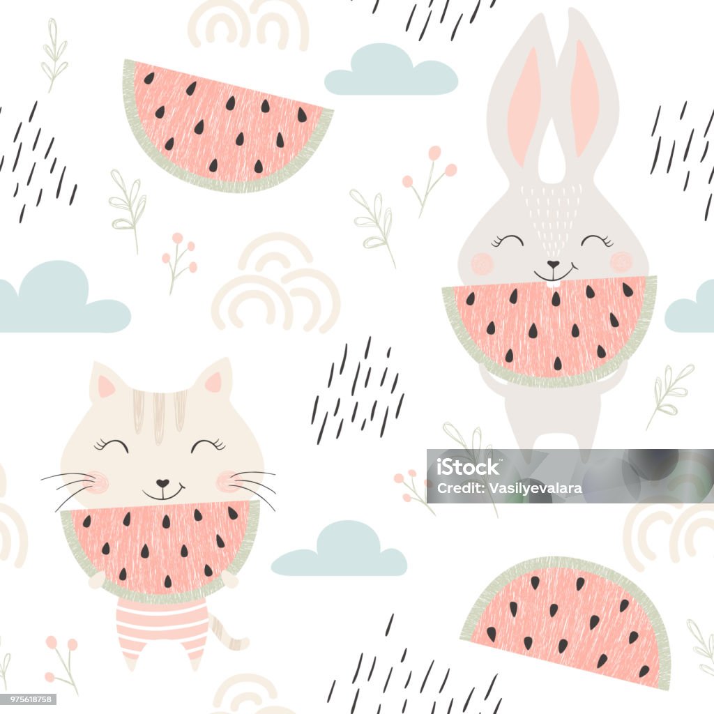 Patterns Cat Or Rabbit Kitty And Bunny Seamless Pattern Stock Illustration - Download Image ...