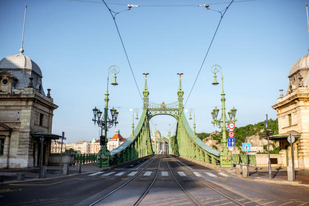 View on the famous Liberty bridge during the morning light in Budapest, Hungary