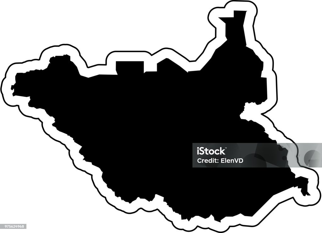 Black silhouette of the country South Sudan with the contour line or frame. Effect of stickers, tag and label. Vector illustration. Abstract stock vector