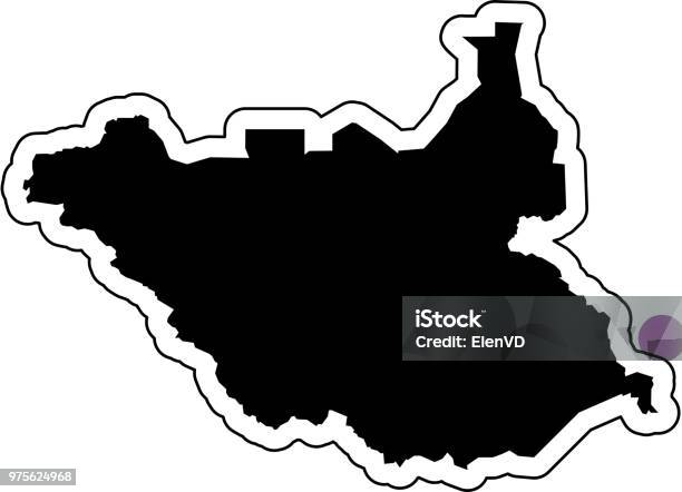 Black Silhouette Of The Country South Sudan With The Contour Line Or Frame Effect Of Stickers Tag And Label Vector Illustration Stock Illustration - Download Image Now