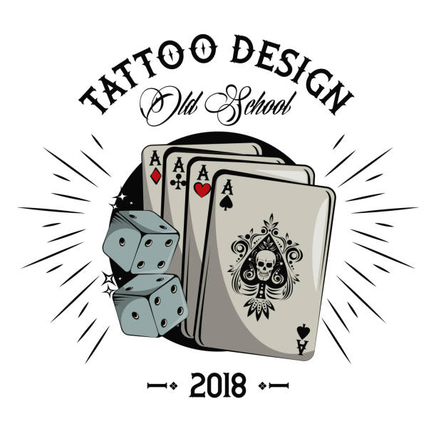 Tattoo studio design Old school tattoo with poker cards drawing design vector illustration graphic poker card tattoos stock illustrations