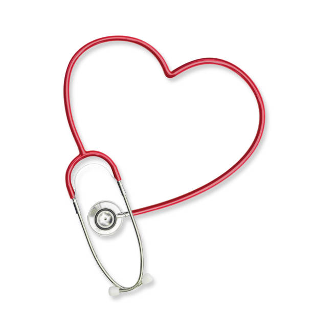 istock Isolated doctor's stethoscope in heart shape  red color on white background with clipping path 975648620