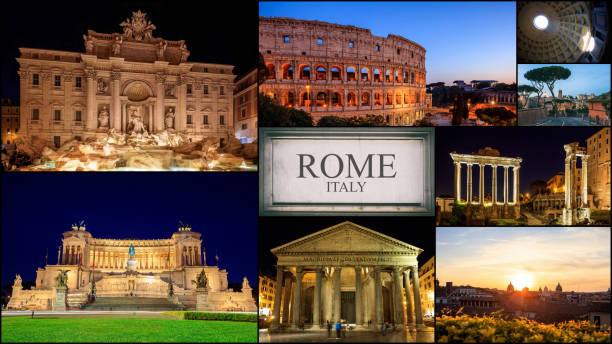 рим, италия - фотоколлаж главных достопримечательностей - collage monument ancient italy стоковые фото и изображения