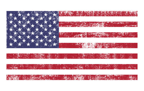 illustrations, cliparts, dessins animés et icônes de drapeau américain affligé texture grunge - faded