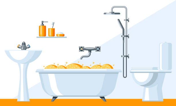 illustration der badezimmer interieur - sink toilet bathtub installing stock-grafiken, -clipart, -cartoons und -symbole