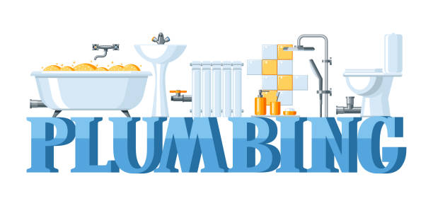 badezimmer interieur. sanitär-banner - sink toilet bathtub installing stock-grafiken, -clipart, -cartoons und -symbole