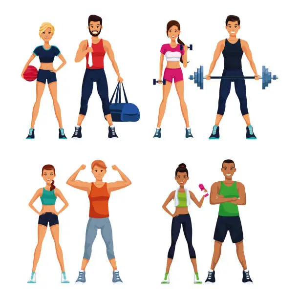 Vector illustration of Set of fitness people