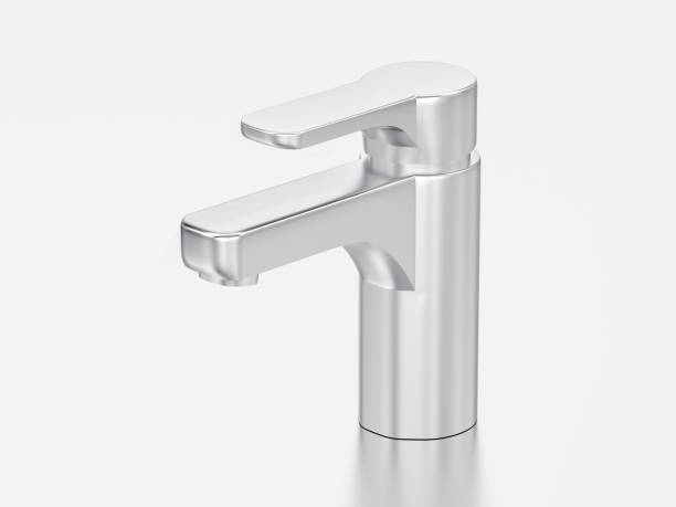 istock 3D illustration white gold or silver faucet 975677136