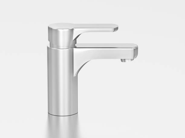 istock 3D illustration white gold or silver faucet 975677138