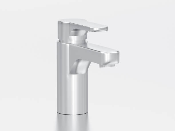 istock 3D illustration white gold or silver faucet 975677148