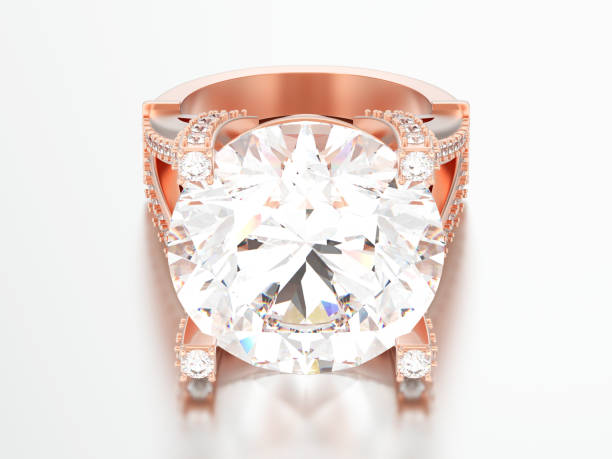 istock 3D illustration rose gold solitaire engagement decorative diamond ring 975677166