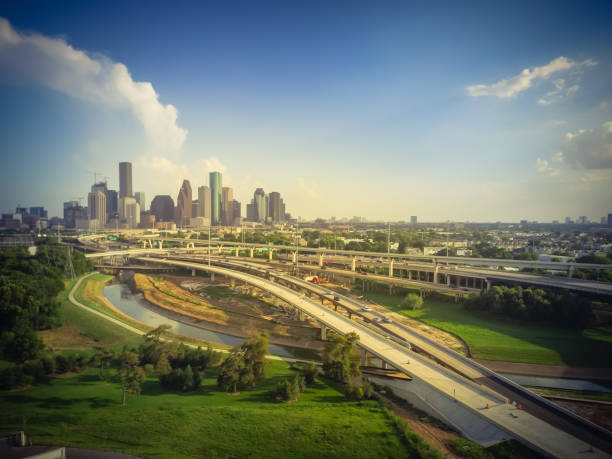 istock Vintage tone downtown and interstate I45 highway flyover 975682388