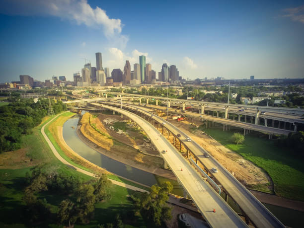 istock Vintage tone downtown and interstate I45 highway flyover 975685738
