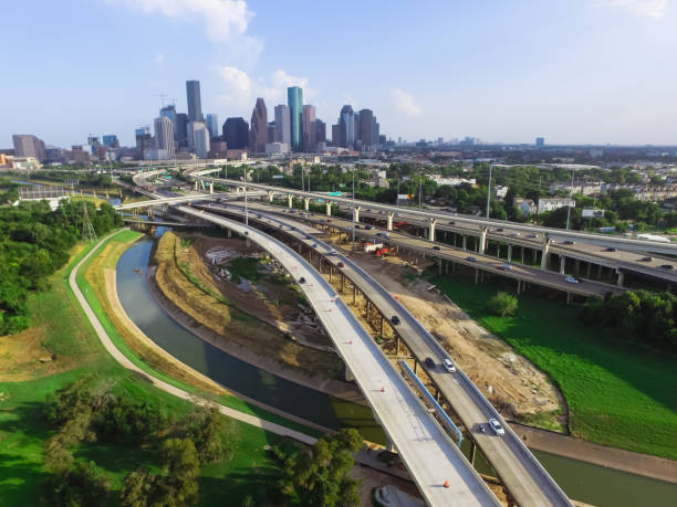 istock Downtown and interstate I45 highway flyover aerial 975688124