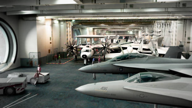 istock fighter aircraft on the inner deck of an aircraft carrier 3d render 975688744