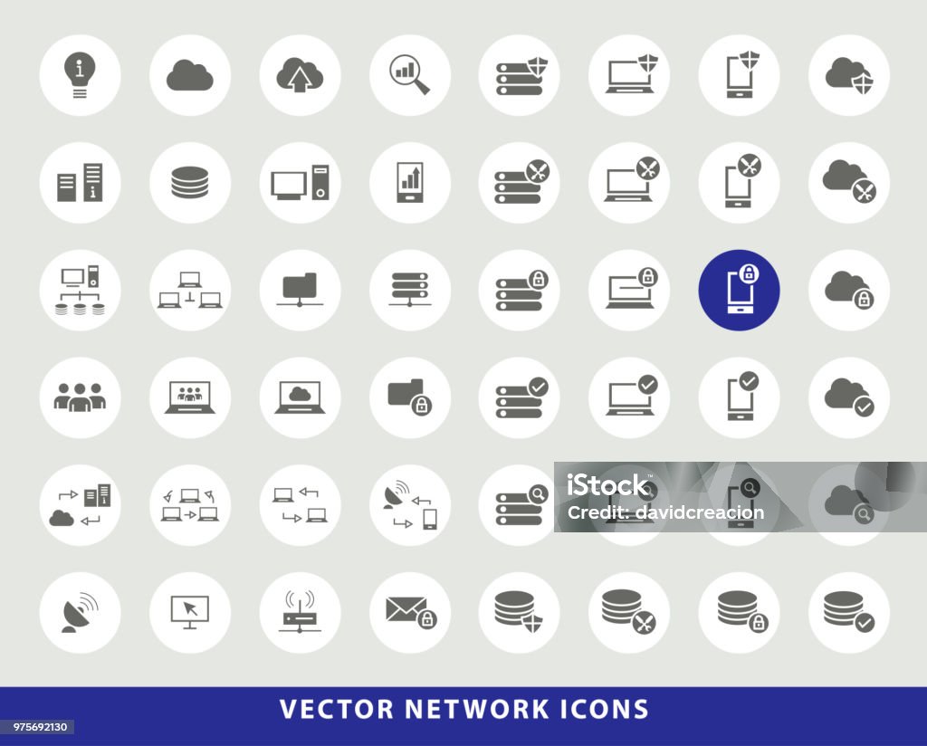 Set of Elegant Universal Black Minimalistic Solid Network Icons on Circular Colored Buttons on Grey Background Isolated Vector Elements Icon Symbol stock vector