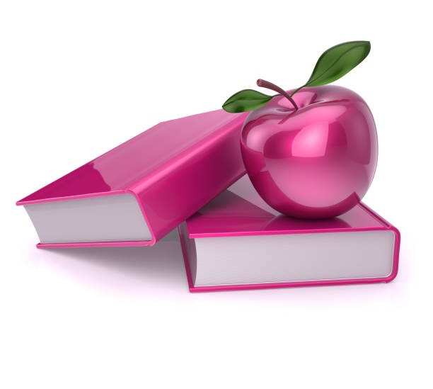 ピンク、アップル、2 冊 - book stack dieting textbook ストックフォトと画像