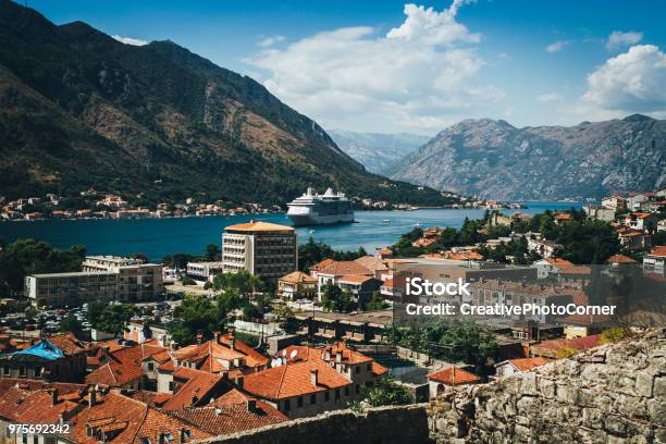 City Of Kotor Stock Photo - Download Image Now - Cruise Ship, Above, Adriatic Sea