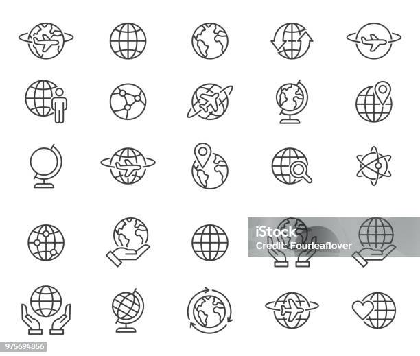 Übersicht Welt Globen Icons Set Stock Vektor Art und mehr Bilder von Icon - Icon, Globus, Planet