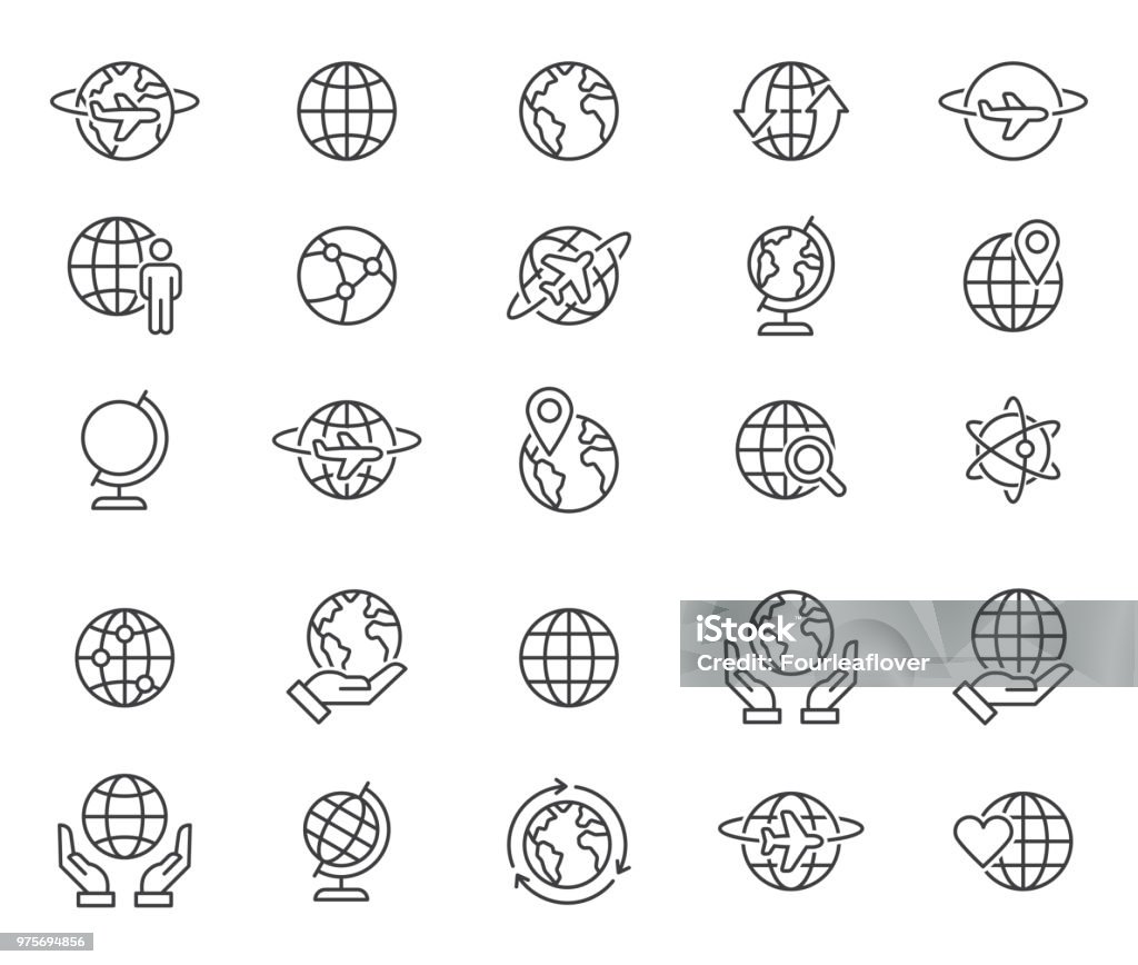 Outline world globes icons set simple set of thin line globe related icons elements for travel and tourism concepts and apps Icon Symbol stock vector