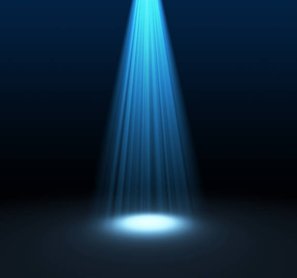 istock Blue spotlight isolated on black background in technology concept, illustration. 975704924