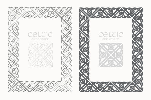 ilustrações de stock, clip art, desenhos animados e ícones de celtic knot braided frame border ornaments. a4 size - celtic culture tied knot decoration pattern