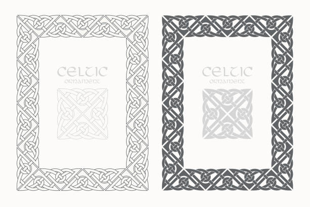 кельтский узел плетеные рамки пограничных орнаментов. размер a4 - celtic style celtic culture tied knot pattern stock illustrations