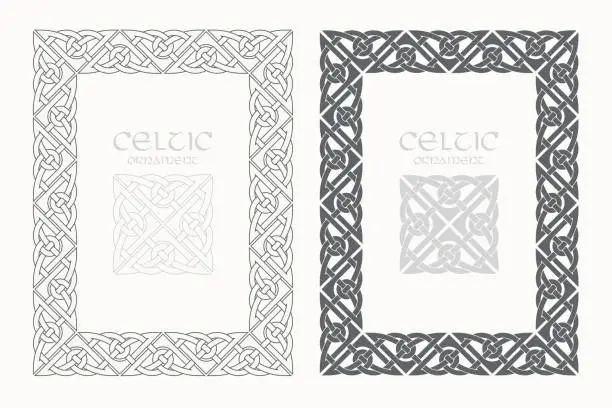 Vector illustration of Celtic knot braided frame border ornaments. A4 size