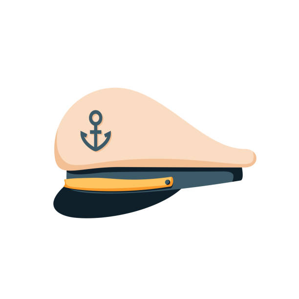 キャプテン セーラー帽子アイコン、フラット デザインのベクトル。海軍キャップ、船舶職員または海軍大将。セーラー、海軍艦長の帽子。 - taking off illustrations点のイラスト素材／クリップアート素材／マンガ素材／アイコン素材