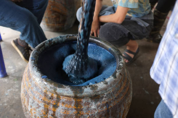 istock The process of indigo. Remove Indigo tree from the water. To use  Indigo cake 975716470