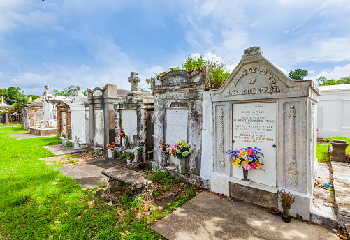 NEW ORLEANS, USA - JULY 16, 2013: Lafayette cemetery in New Orleans with historic Grave Stones