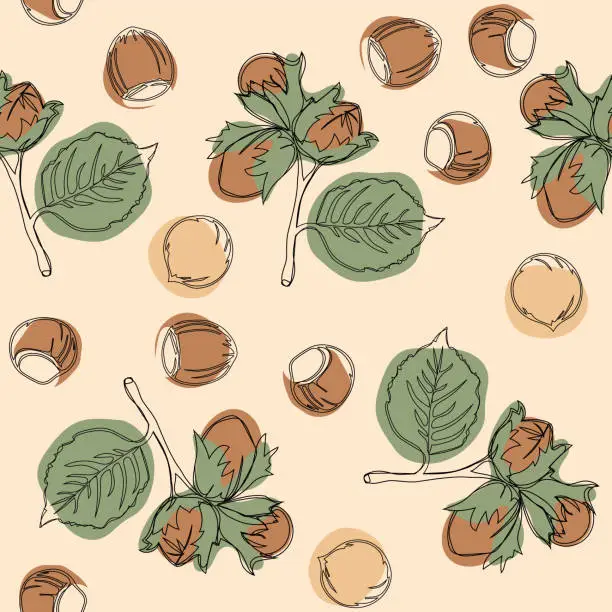 Vector illustration of Hazelnut seamless pattern. Vector illustration