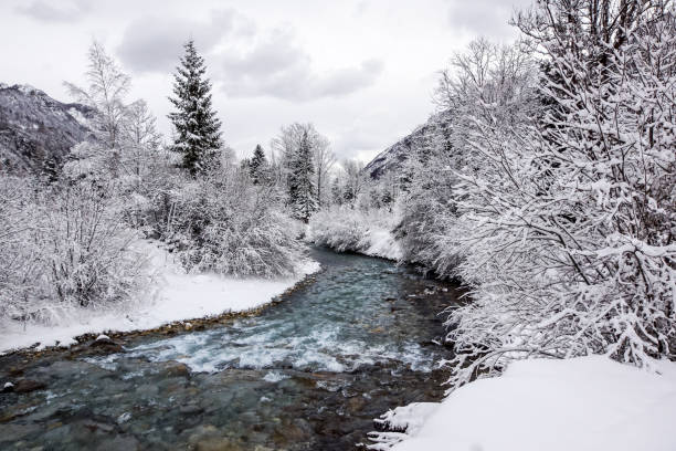 istock Mountain river in winter landscape. winter day 975723284